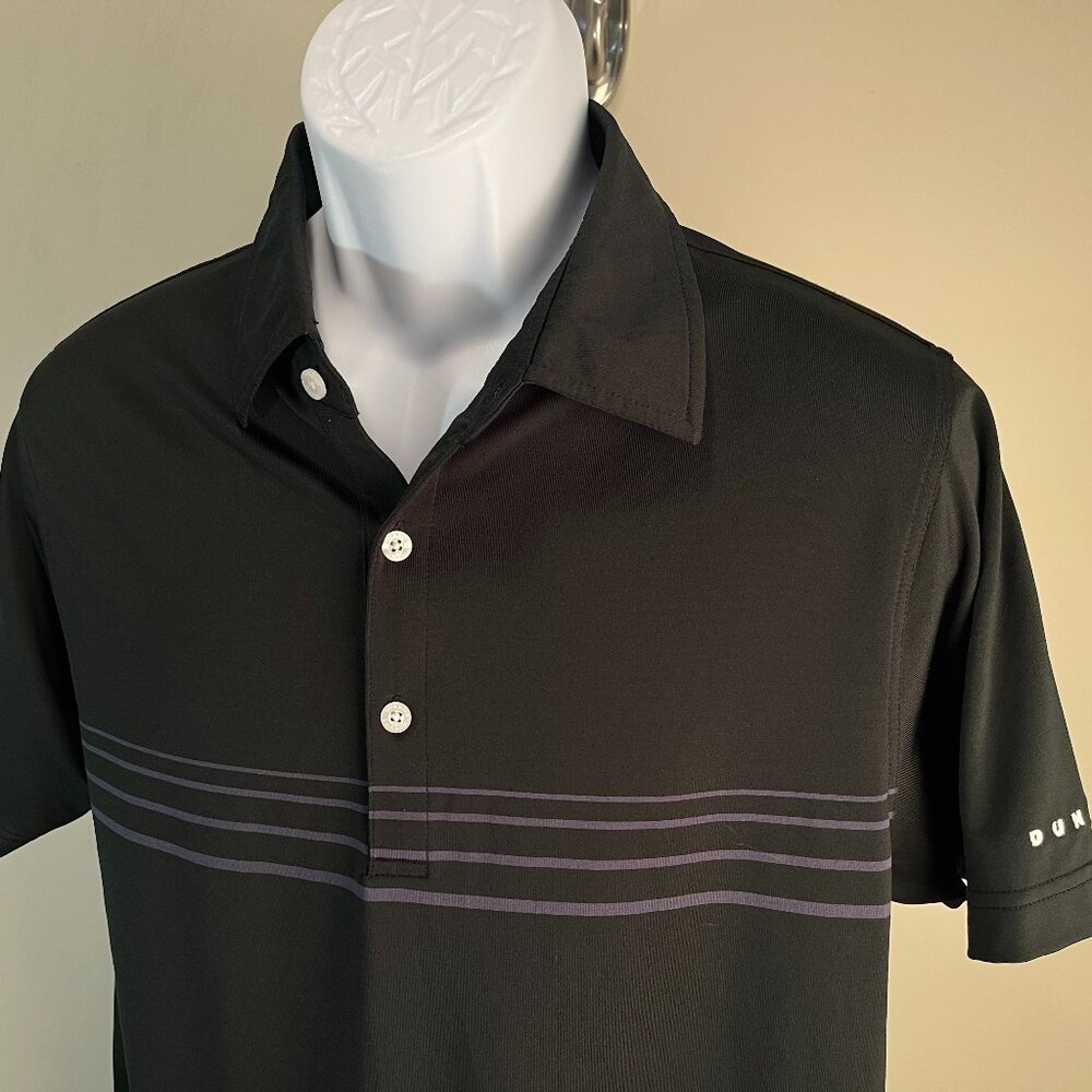 ⛳ Dunning Golf Men’s Slim Fit Polo Shirt Black Gray Striped XL EUC